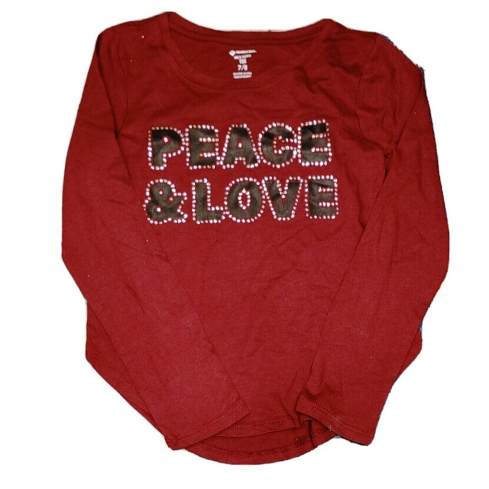 NEW Member's Mark My Favorite Tee Sparkle Crimson 'Peace & Love' 7/8